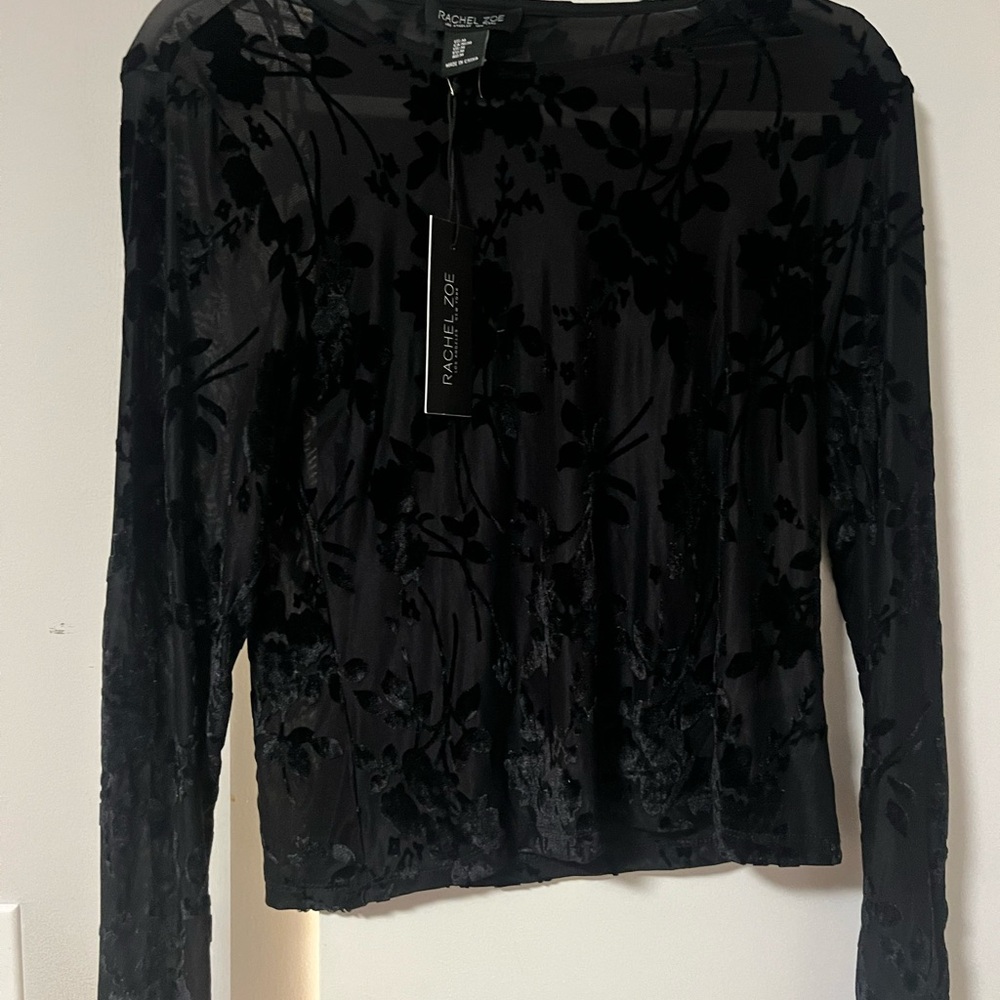 Rachel Zoe Black Floral Velvet Blouse